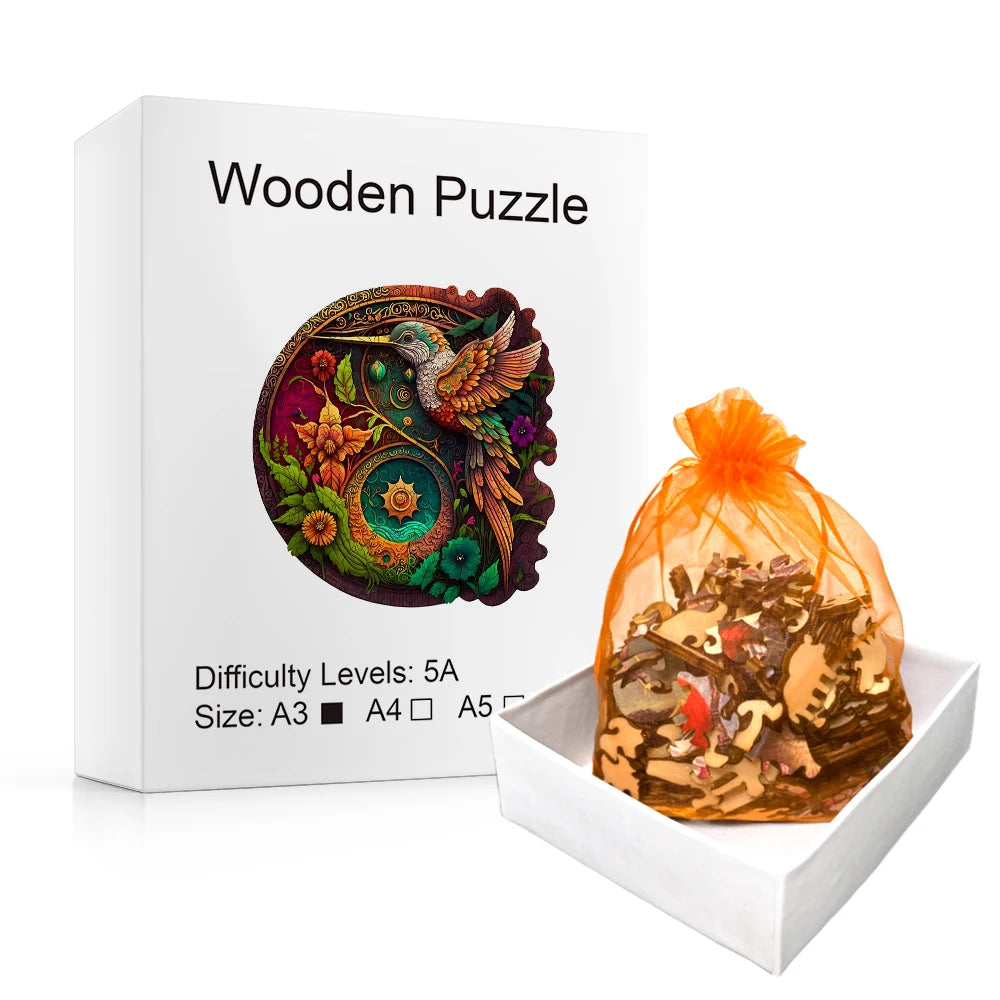 Hummingbird Disc Wooden Colorful Jigsaw Puzzle, Alien Shape Animal Jigsaw Puzzle Adult Stress Relief Super Difficult Educational