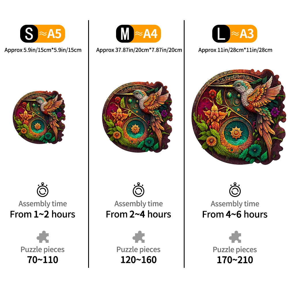 Hummingbird Disc Wooden Colorful Jigsaw Puzzle, Alien Shape Animal Jigsaw Puzzle Adult Stress Relief Super Difficult Educational