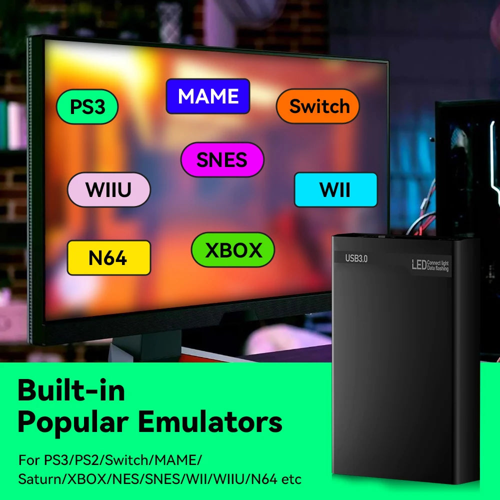 500G Game HDD Launchbox&Retrobat&Playnite System Game Console with 38200+Retro/Pc Games for Ps3/Ps2/Switch/Mame/Saturn/Xbox/Wii