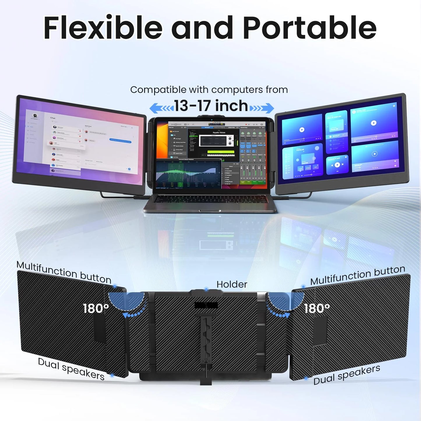 " 14"" Portable IPS FHD 1080P Laptop Screen Extender Monitor, Hdmi/Usb-A/Type-C, Compatible with Windows & Mac"