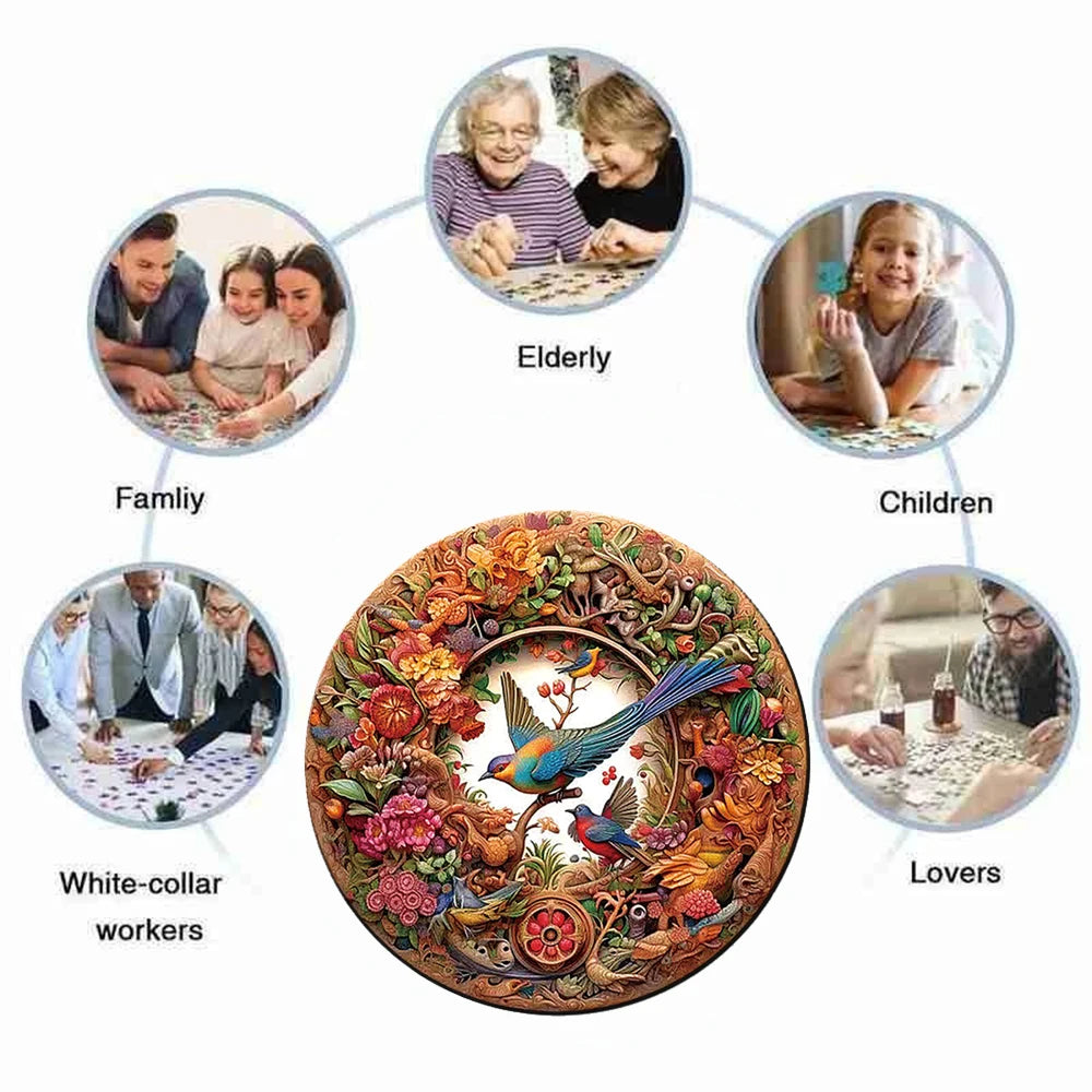 Wooden Animal Puzzle Unique and Mysterious Circular Bird Puzzle for Adults or Children Holiday Gift Interactive Game Wooden Toys