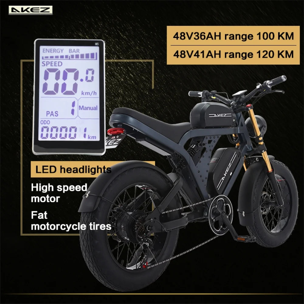Kingkong Ebike for Adults, Strong Power Brushless Motor, 48V 41Ah Removable Battery, 20" Fat Tire, Dual Suspension, 7 Speed Gears for Beach Camping