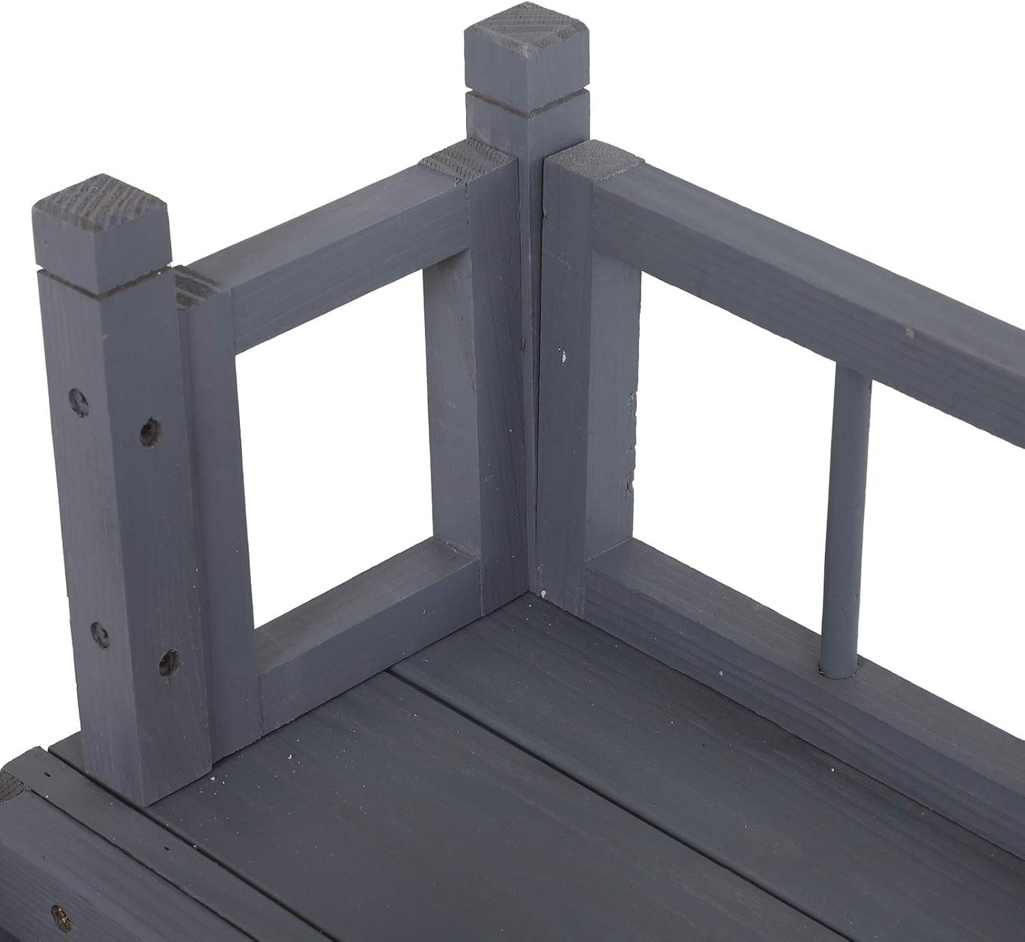 2-Level Wooden Cat House, Outdoor Dog Shelter Cat Condo with Lockable Wire Door and Balcony, Grey