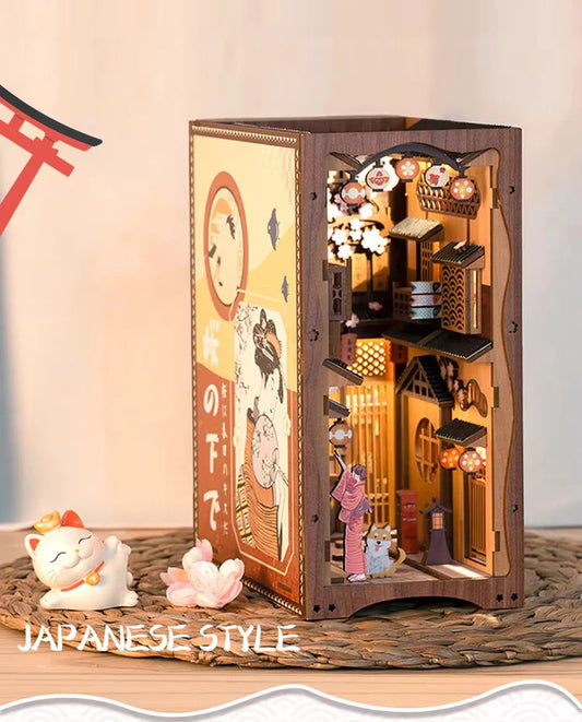 Handmade Craft Japanese Theme Sakura Theme Diy Book Nook with Light Night Light Model Dollhouse
