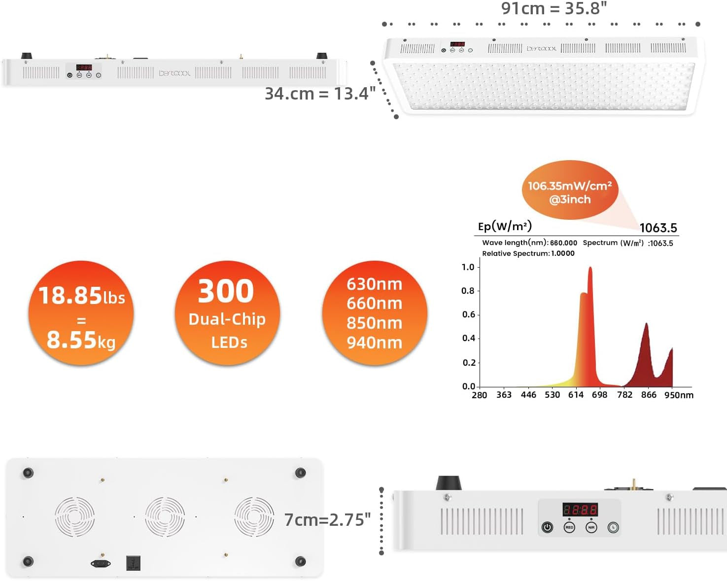 Red Light Therapy Device, 4 Wavelengths Full Body Infrared Red Light Therapy, Elite Grade Dual Chip 300 Leds, High Power Panel for Pain Relief, Muscle, Skin, Energy. 500W. Modular Design.