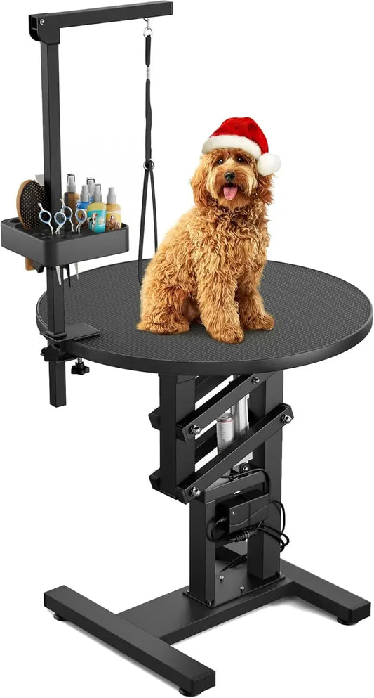 Electric Lift Dog Grooming Table 24" Rotating Desktop Pet Grooming Table for Dogs at Home, Adjustable Overhead Arm, Black