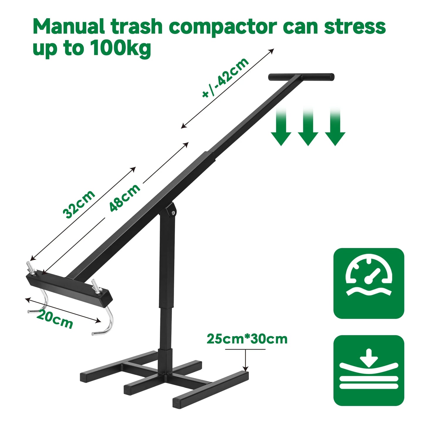 Manual Trash Compactor, Waste Recycling Hand Tool, Touchless Trash Bin Compactor for 120-660L Wheelie Bins, for Home, Kitchen, Restaurant
