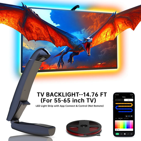 TV LED Backlight,14.76Ft Cuttable Rgb LED Strip for 55-65 Inch Tvs and PC Monitors,Screen Sync Sensor,Smart App Control,Color Changing Lights That Sync with TV for Gaming,Music,Movies