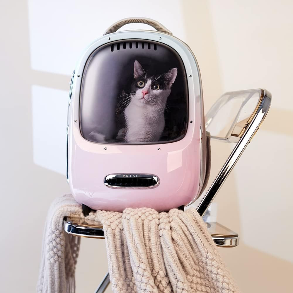 Cat Backpack Carrier with Inbuilt Fan & Light, Airline-Approved Pet Backpack Bubble for Kitty Small Dog, Detachable Dog Backpack with Padded Strap for Travel, Hiking, Walking & Outdoor
