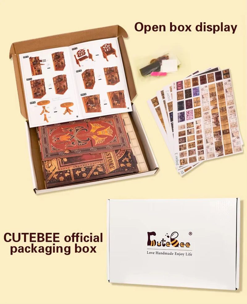 Handmade Craft Japanese Theme Sakura Theme Diy Book Nook with Light Night Light Model Dollhouse