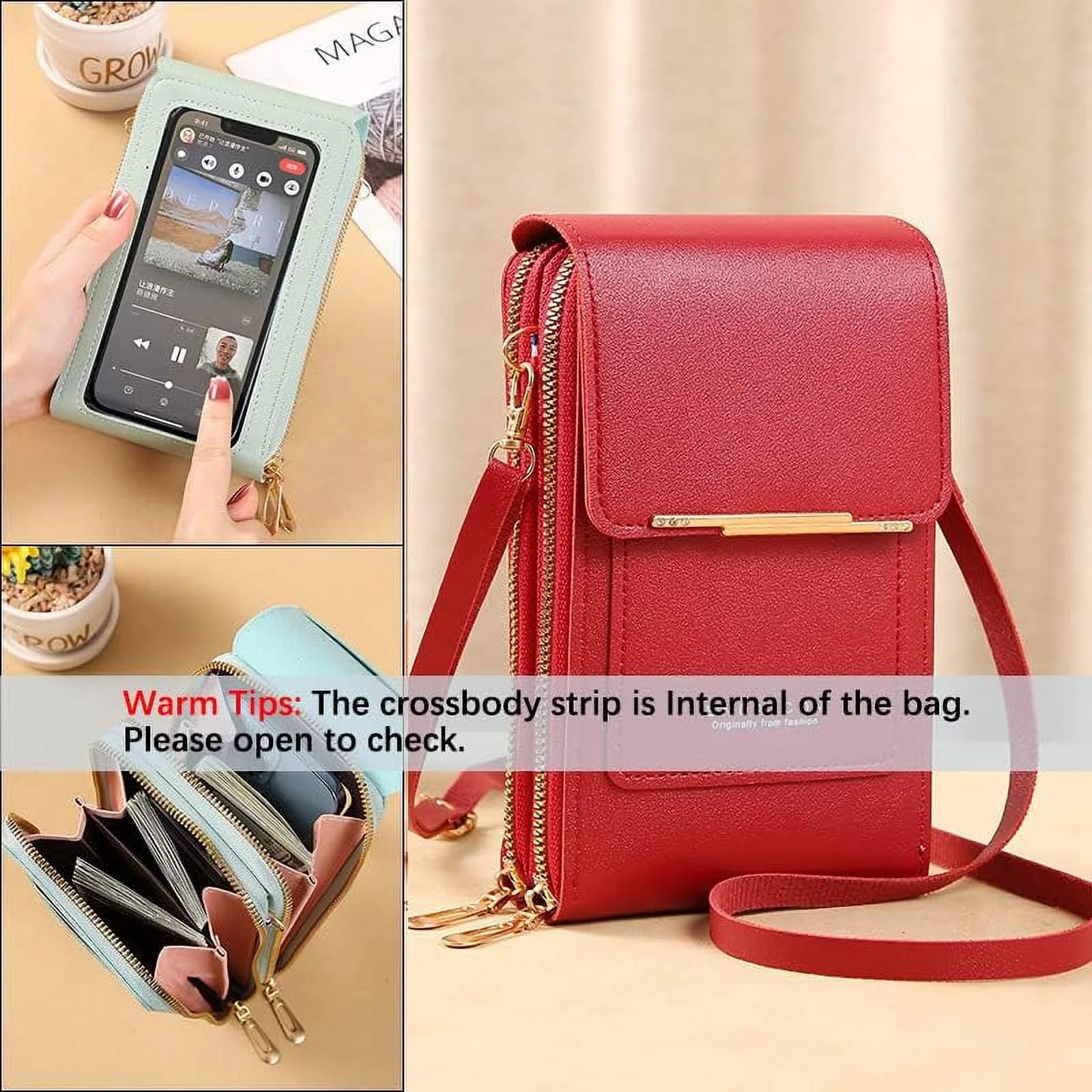 Anti-Theft Leather Bag, Small Crossbody Cell Phone Purse Wallet, Rfid Block Phone Purse Crossbody with Shoulder Strap
