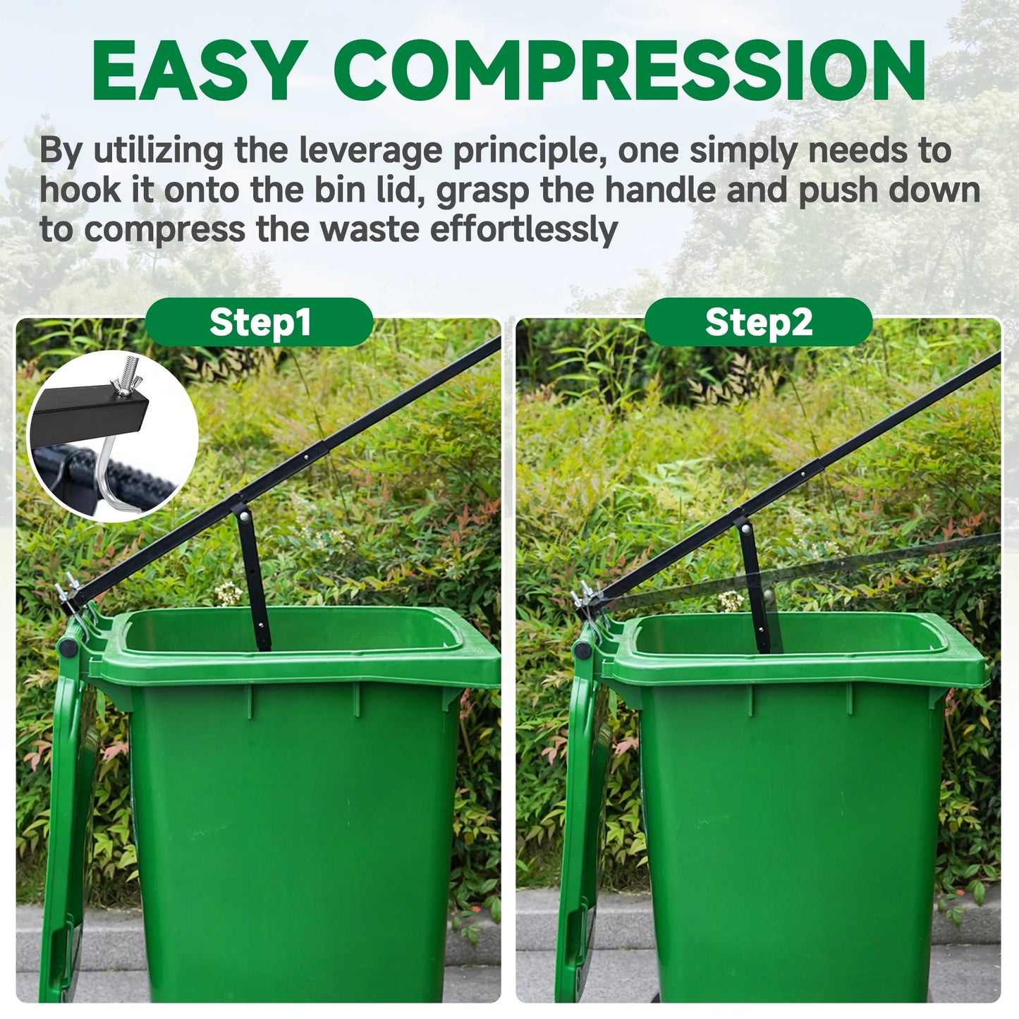 Manual Trash Compactor, Waste Recycling Hand Tool, Touchless Trash Bin Compactor for 120-660L Wheelie Bins, for Home, Kitchen, Restaurant