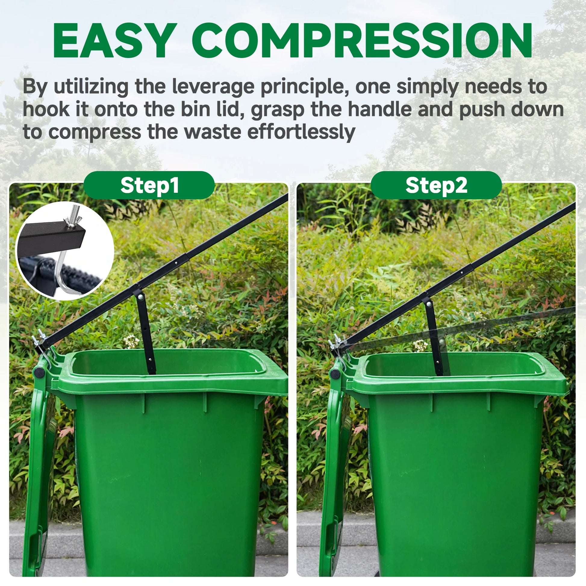 Manual Trash Compactor, Waste Recycling Hand Tool, Touchless Trash Bin Compactor for 120-660L Wheelie Bins, for Home, Kitchen, Restaurant