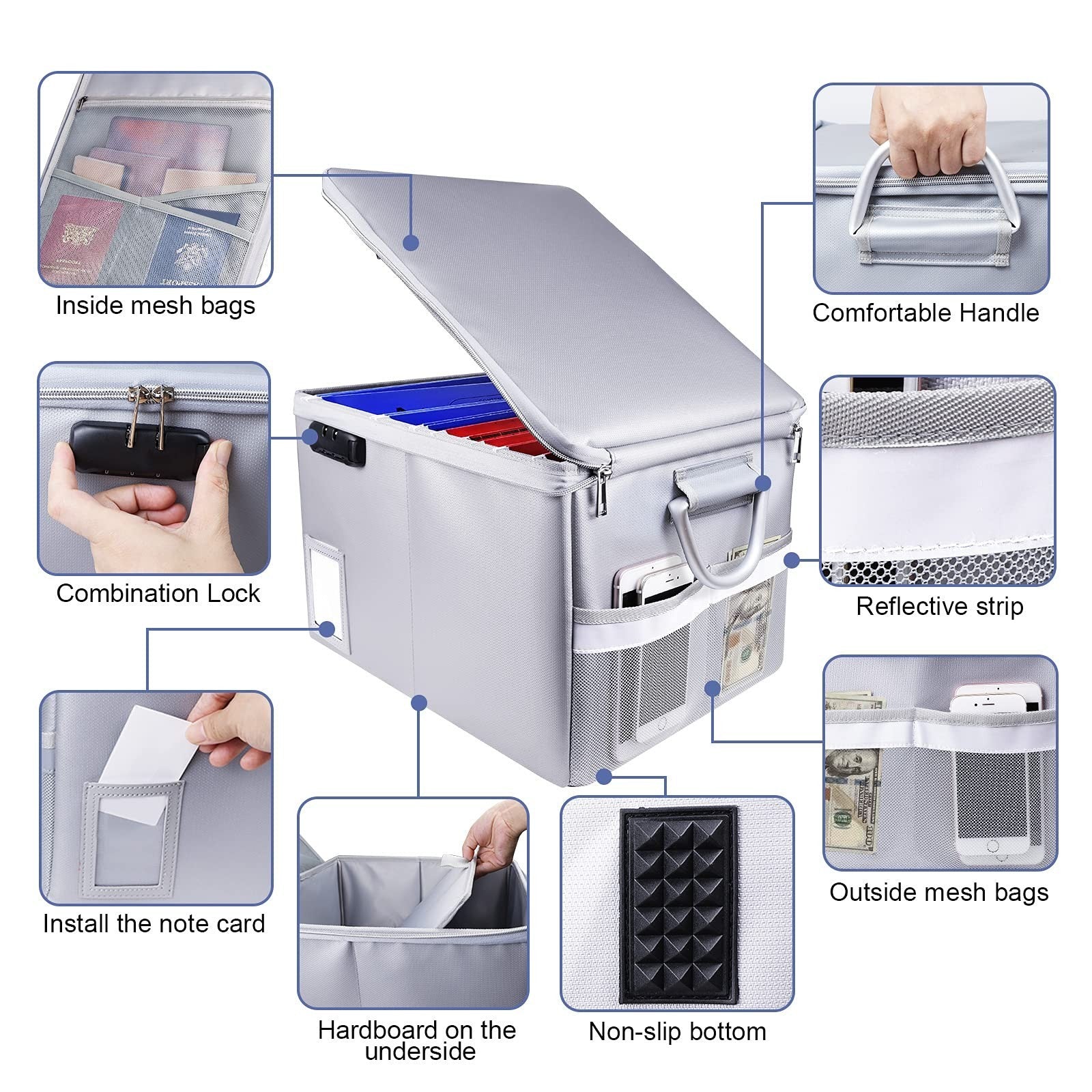 Fireproof File Cabinet with Lock – Collapsible Fireproof Document Organizer for Home & Office