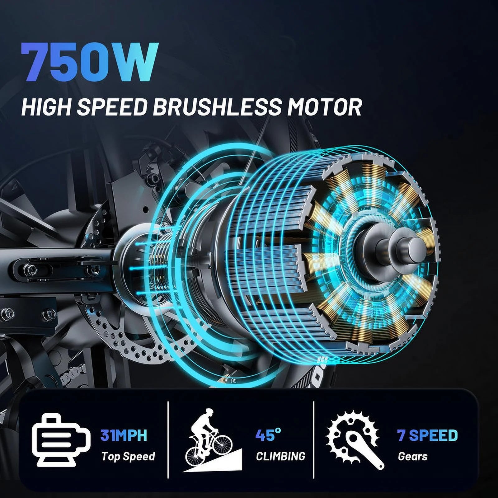 Electric Bike for Adults, 20" Electric Mountain Bike 750W 31 MPH, 48V 20Ah Battery, UL2849