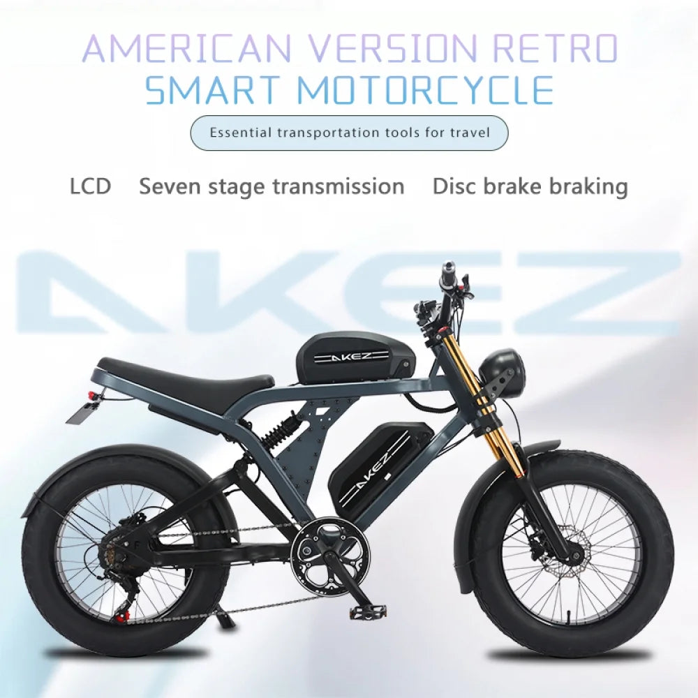 Kingkong Ebike for Adults, Strong Power Brushless Motor, 48V 41Ah Removable Battery, 20" Fat Tire, Dual Suspension, 7 Speed Gears for Beach Camping