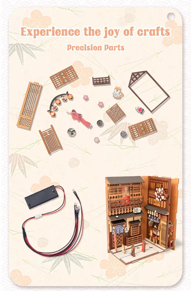 Handmade Craft Japanese Theme Sakura Theme Diy Book Nook with Light Night Light Model Dollhouse