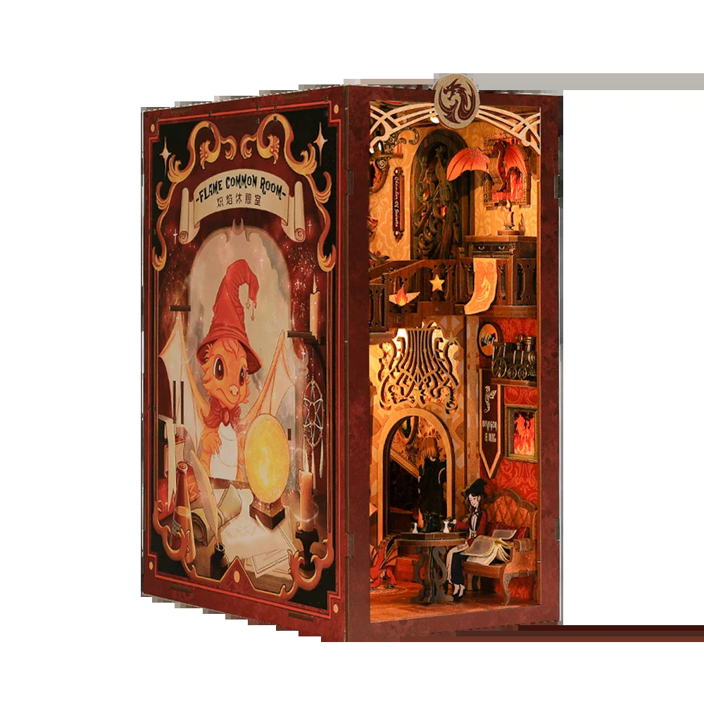 Wooden Dollhouse Kit Miniature Doll House Kits Booknook Bookshelf Book Nook with Dust Cover Bookends Christmas Gift