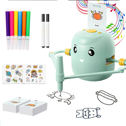 Drawing Robot for Kids, Interactive Educational Drawing Robot with Voice Interaction, Montessori Draw Learn Toy with 100 Words