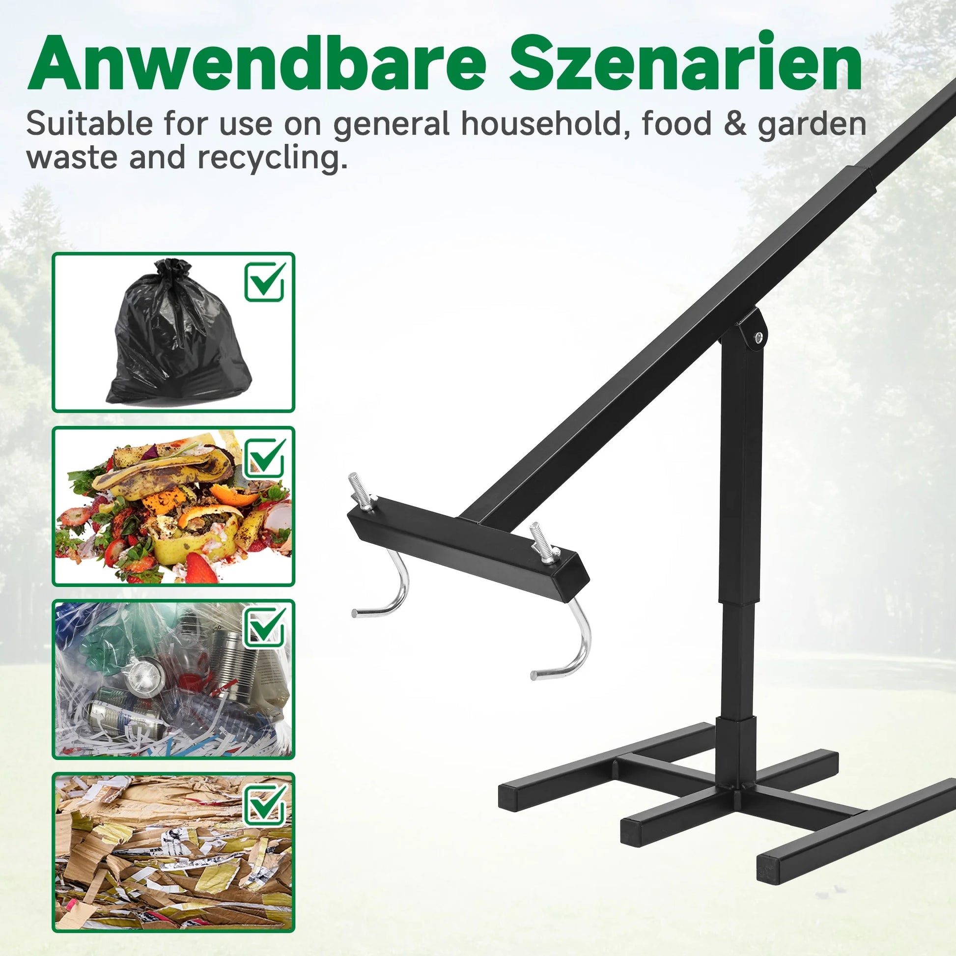 Manual Trash Compactor, Waste Recycling Hand Tool, Touchless Trash Bin Compactor for 120-660L Wheelie Bins, for Home, Kitchen, Restaurant