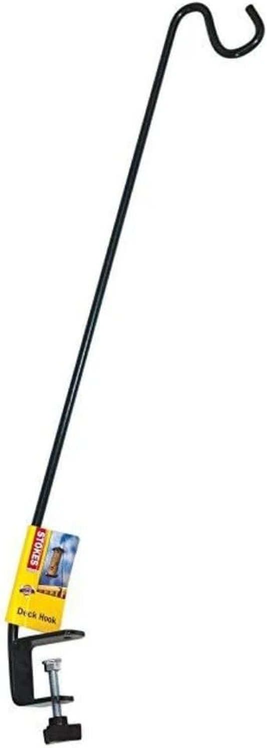 33-Inch Clamp-On Deck Hook, Steel, Bird Feeders, Plants, and Windchimes, Black