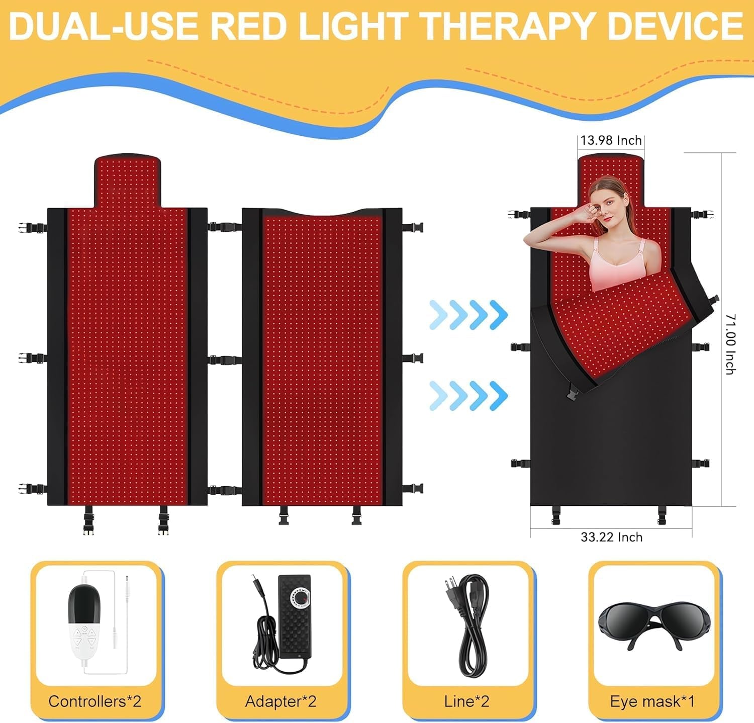 2025 New Dual Wavelength LED Beads 660Nm&850Nm Red Light Therapy Mat Full Body Used to Relieve Pain 71''X 33''（Black）