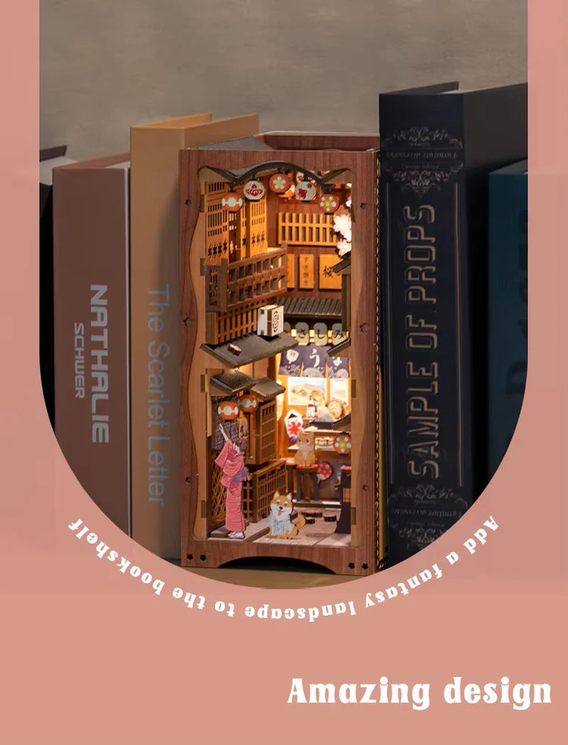 Handmade Craft Japanese Theme Sakura Theme Diy Book Nook with Light Night Light Model Dollhouse