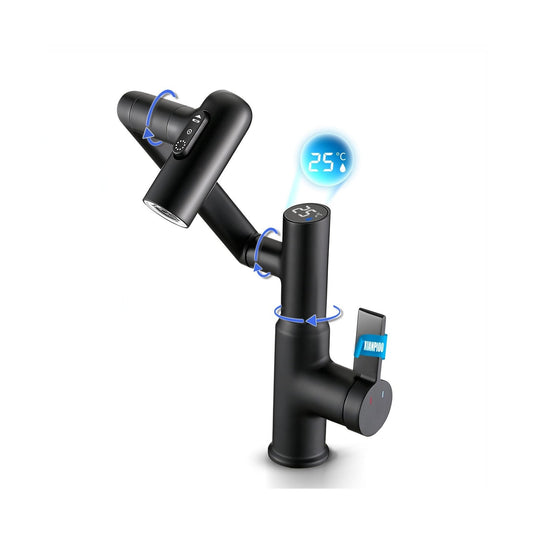 Rotatable Bathroom Faucet with Temperature Display in Celsius(Batter