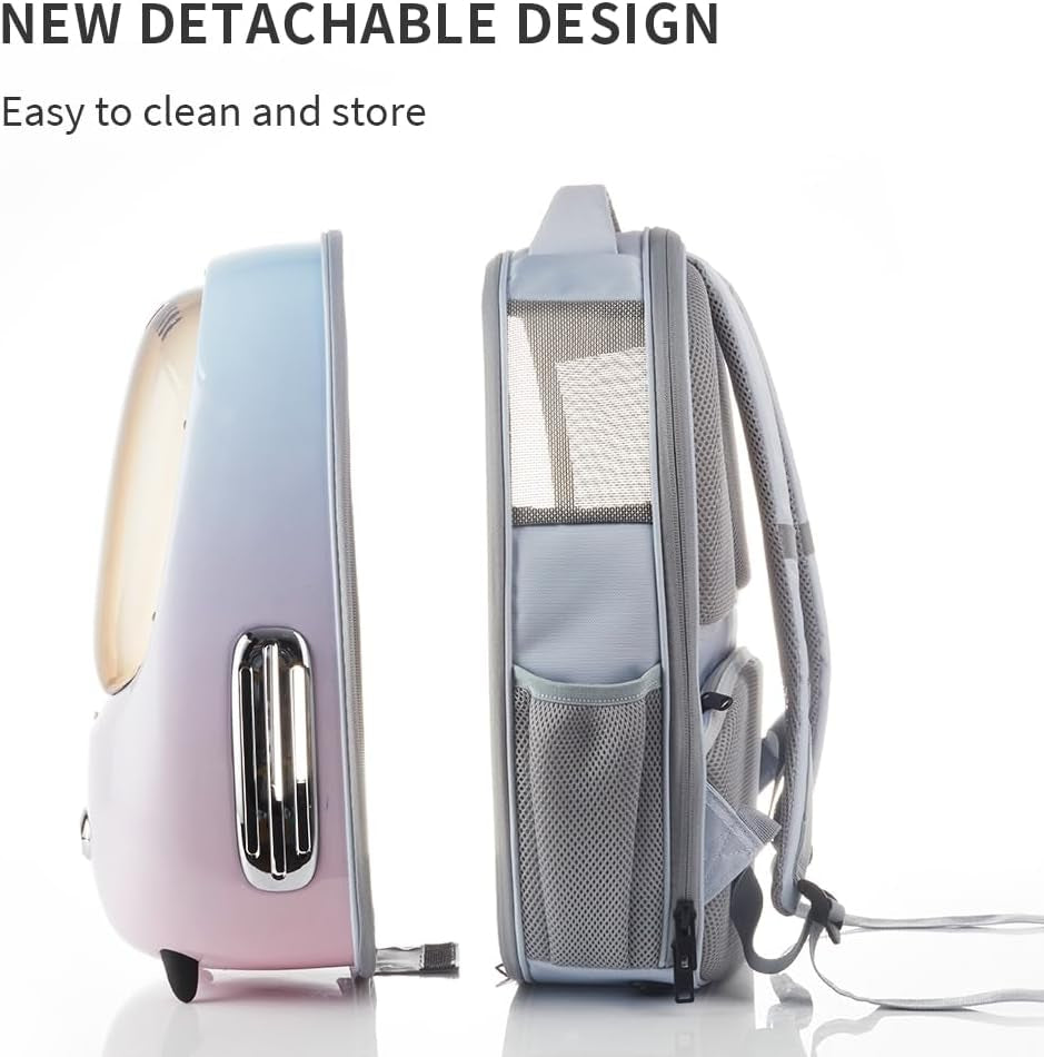 Cat Backpack Carrier with Inbuilt Fan & Light, Airline-Approved Pet Backpack Bubble for Kitty Small Dog, Detachable Dog Backpack with Padded Strap for Travel, Hiking, Walking & Outdoor