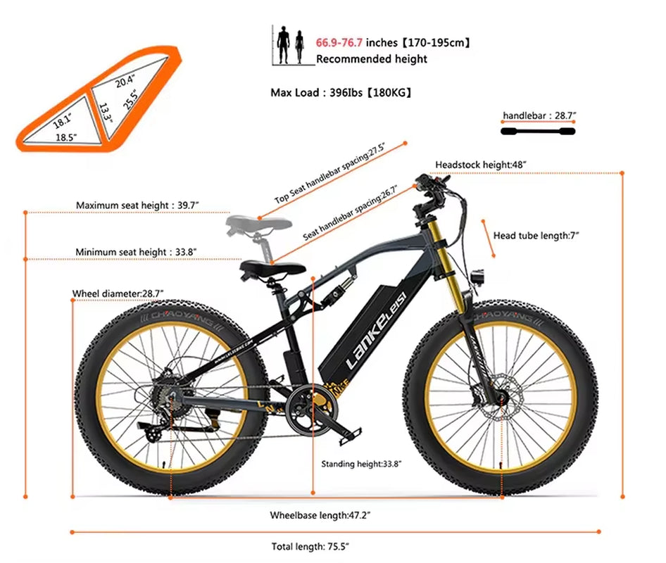 US Stock LANKELEISI RV700 Electric Hybrid Cruiser E Bike Bicycle 1000W Motor 48V 16AH Mountain Beach City Road Ebike