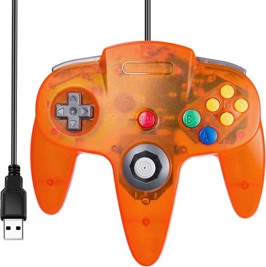 [USB Version] Classic N64 Controller, N64 Wired USB PC Game Pad Joystick, N64 Bit USB Wired Game Stick for Windows PC MAC Linux Genesis Raspberry Pi Retropie Emulator [Plug & Play] (Orange)