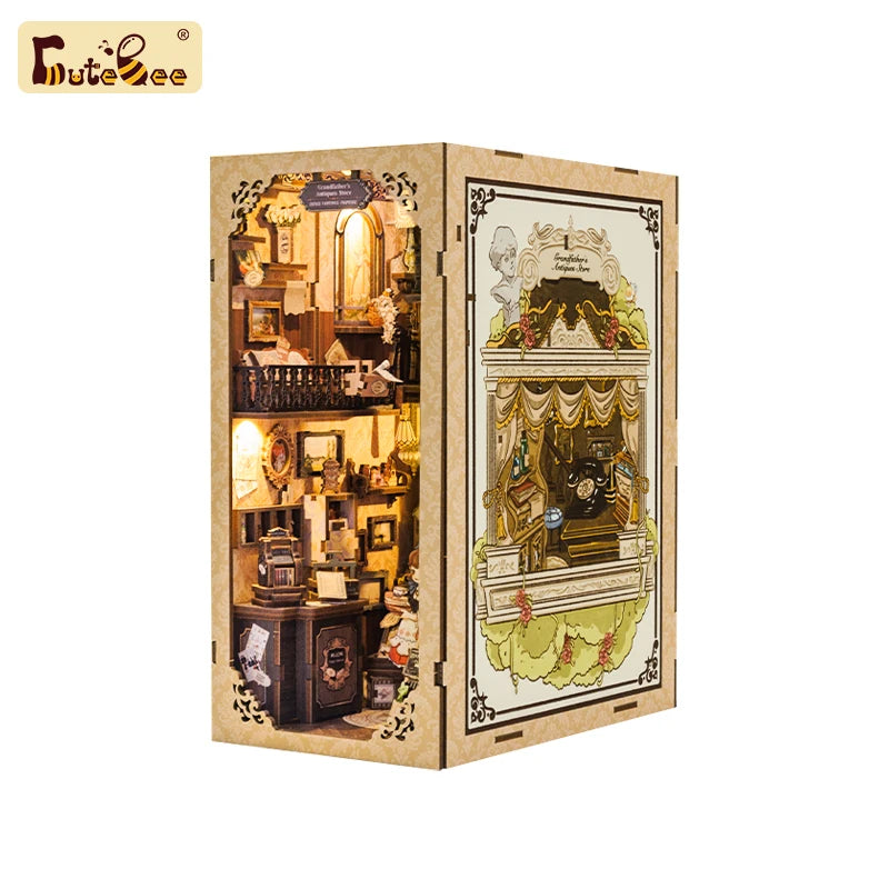 Wooden Dollhouse Kit Miniature Doll House Kits Booknook Bookshelf Book Nook with Dust Cover Bookends Christmas Gift